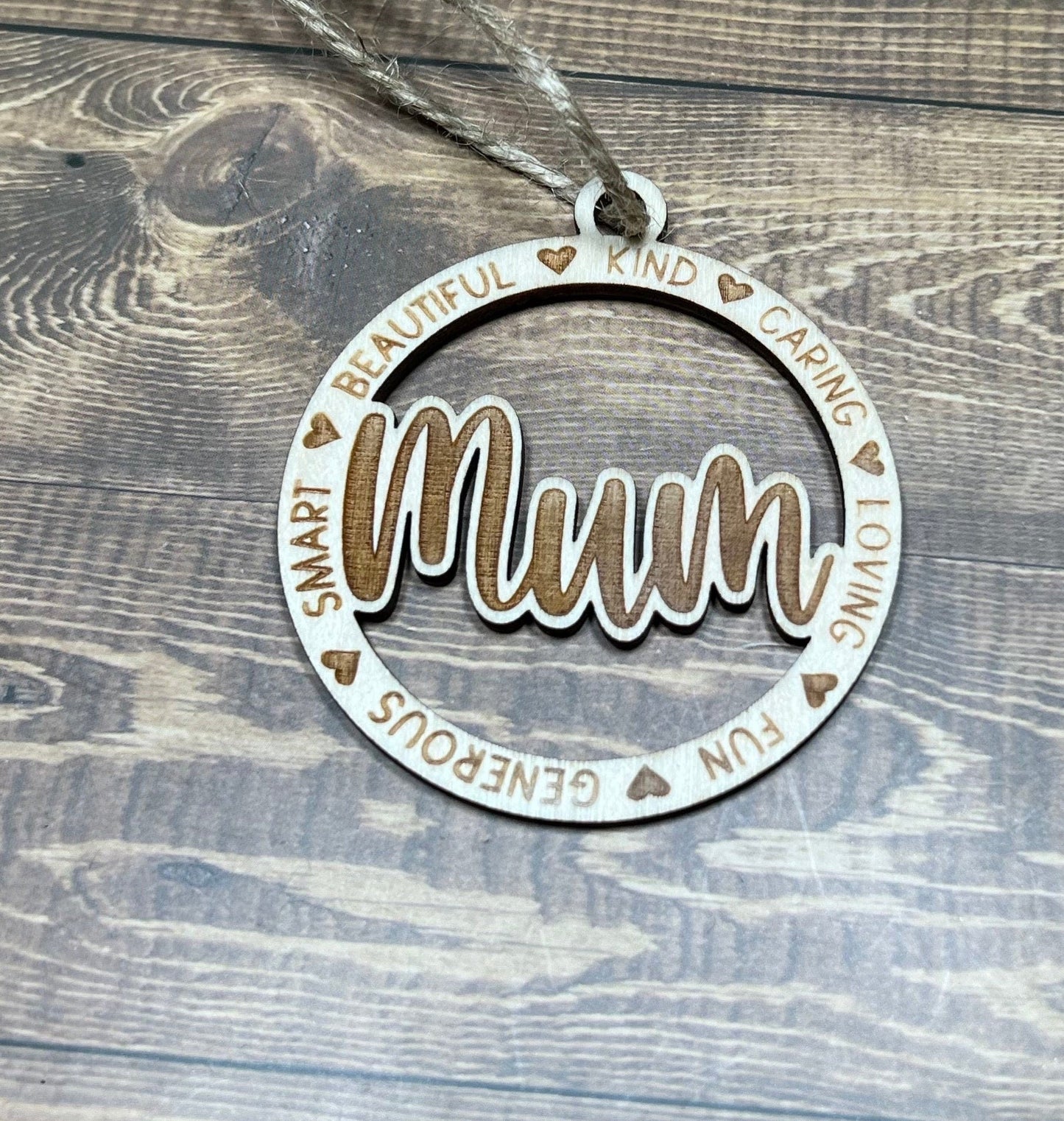 Mum Ornament ,Personalized Ornament,  Wooden Family Ornament ,  Laser Engraved Wood Ornament,Wooden Ornament