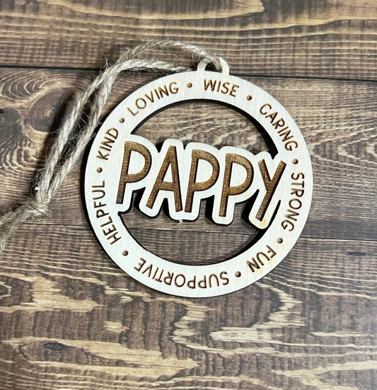 PAPPY Ornament, Personalized Ornament, Wooden Family Ornament,  Laser Engraved Wood Ornament,Wooden Ornament