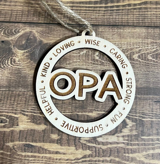 OPA Ornaments,Personalized Ornament, Wooden Family Ornament, Laser Engraved Wood Ornament,Wooden Ornament