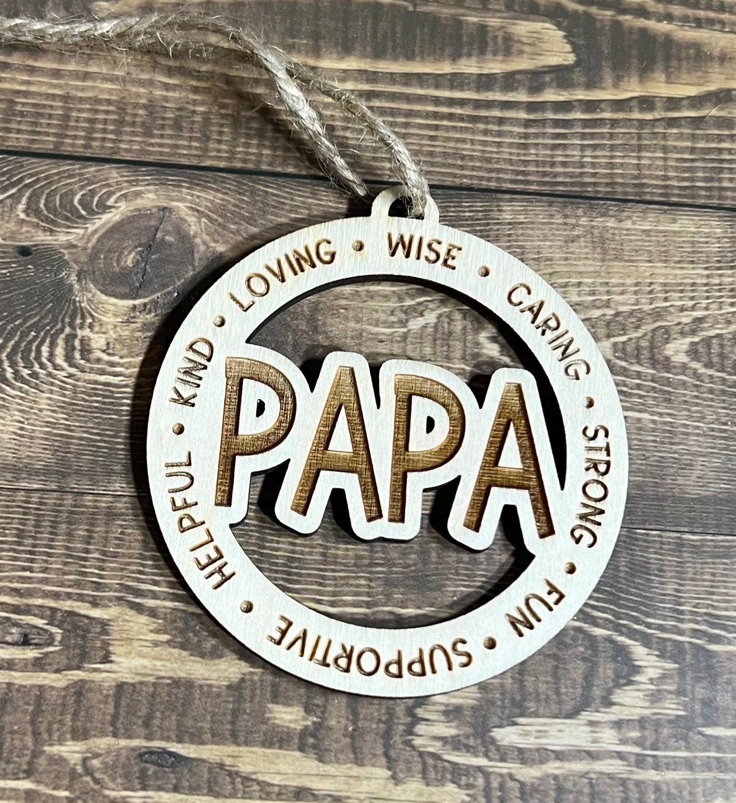 PAPA Ornaments, Personalized Ornament, Wooden Family Ornament,  Laser Engraved Wood Ornament,Wooden Ornament