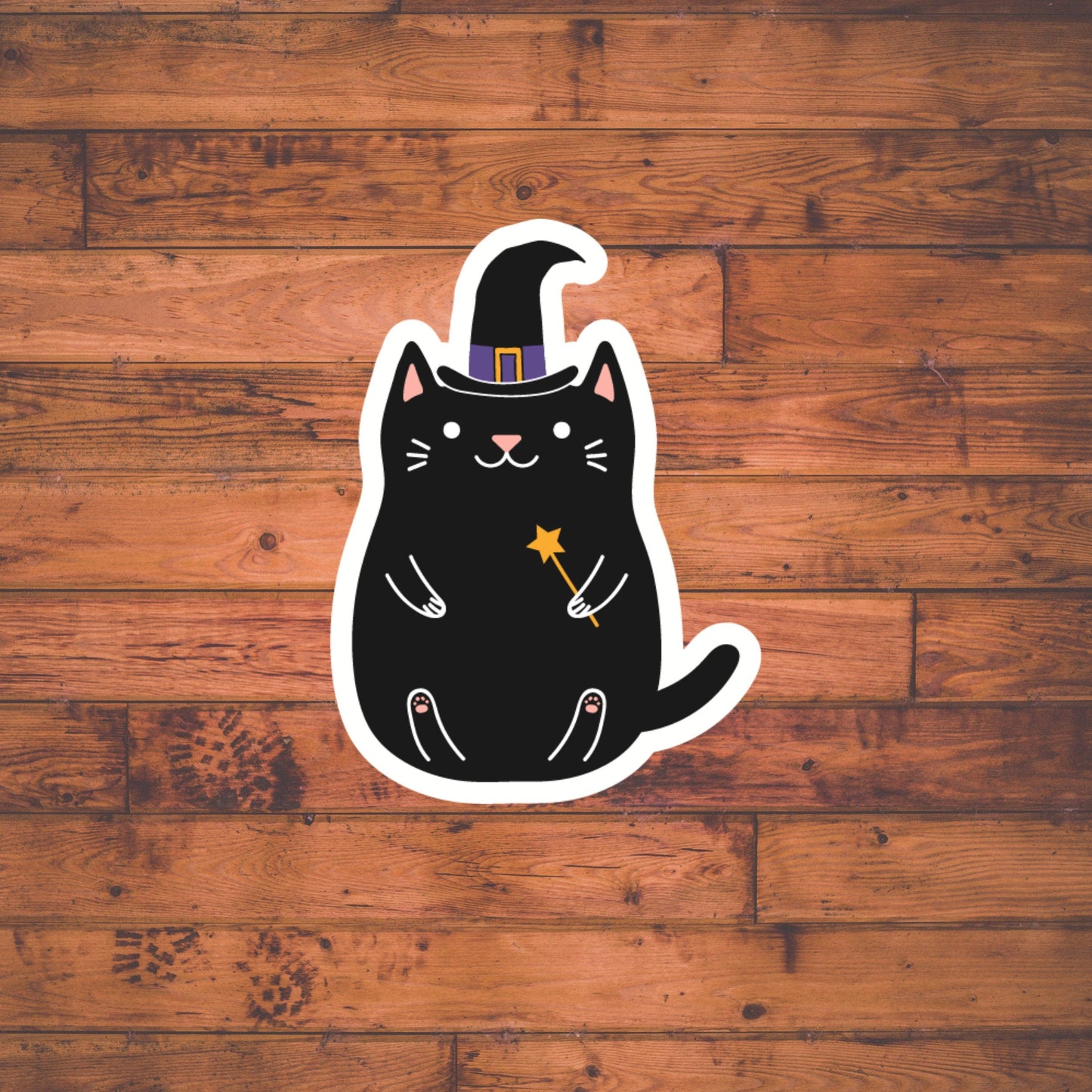 Halloween Cat Sticker , Witch Cat Sticker , Vinyl sticker, laptop sticker