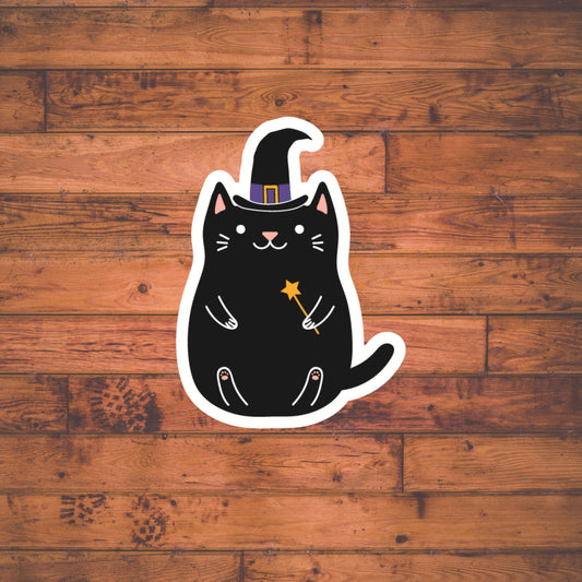 Halloween Cat Sticker , Witch Cat Sticker , Vinyl sticker, laptop sticker