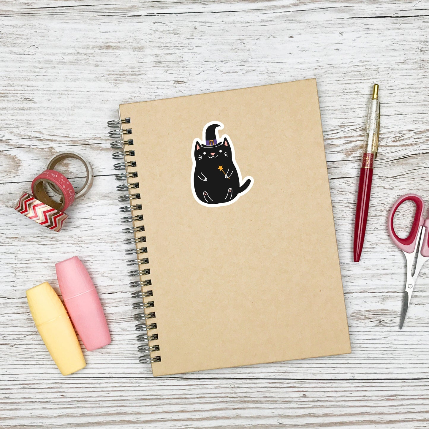 Halloween Cat Sticker , Witch Cat Sticker , Vinyl sticker, laptop sticker